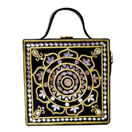 Handmade Vegan Leather Black Lippan Mirror Sling Bag